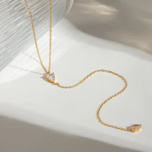 Zora Women's Minimalist White Rhinestones Pendant Y Necklace 18K Gold Plated Stainless Steel Fashion Jewelry