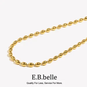E.B.belle Stainless Steel 18K Gold Plated Oval Beaded Necklaces Daily Choker Necklaces Fashion Jewelry Accessories For Women