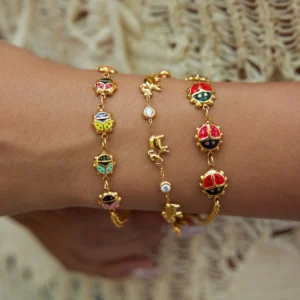 Uworld Vintage White Zircon Elephant Animal Bracelet 18K Stainless Steel Gold Color Stackable Chain Bracelet Women's Jewelry