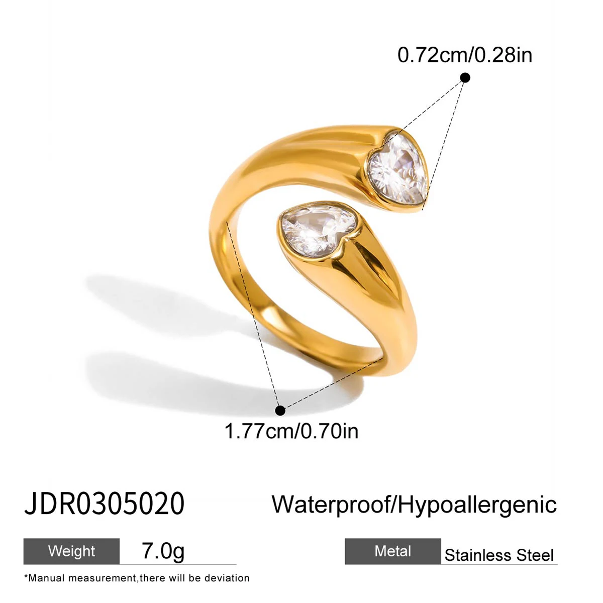 Uworld Minimalist 18K Gold Color Plated Stainless Steel White Heart Shaped Zircon Ring Star Stackable Ring Women's Jewelry - Image 8