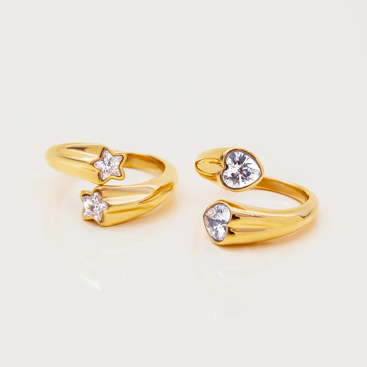 Uworld Minimalist 18K Gold Color Plated Stainless Steel White Heart Shaped Zircon Ring Star Stackable Ring Women's Jewelry - Image 6