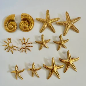 Uworld Fashion Ocean Sea Star Earrings 18K Gold Color Plated Stainless Steel Smooth Large Size Earrings Women's Jewelry Gift for