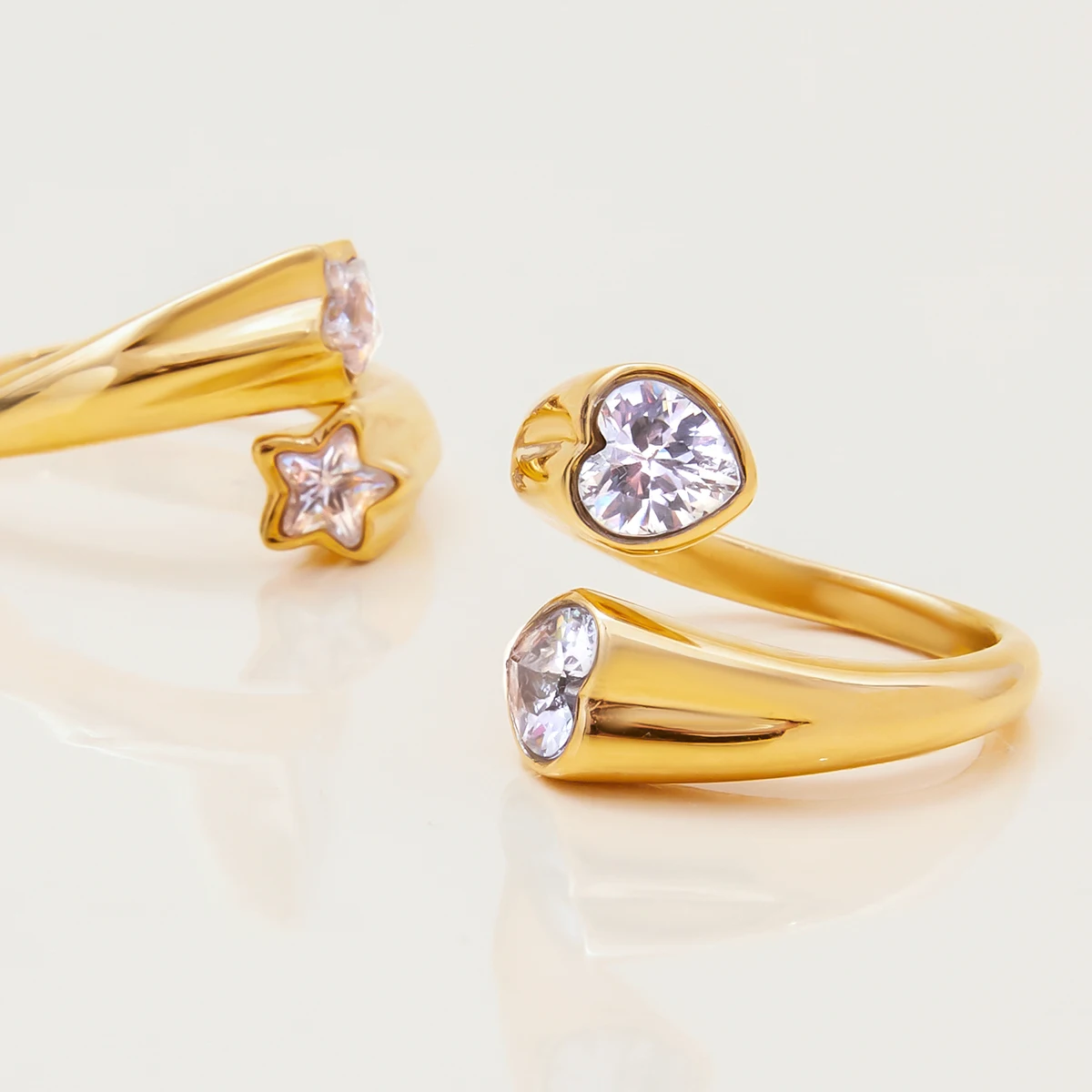 Uworld Minimalist 18K Gold Color Plated Stainless Steel White Heart Shaped Zircon Ring Star Stackable Ring Women's Jewelry - Image 4