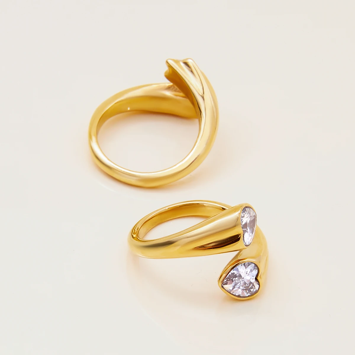 Uworld Minimalist 18K Gold Color Plated Stainless Steel White Heart Shaped Zircon Ring Star Stackable Ring Women's Jewelry - Image 5