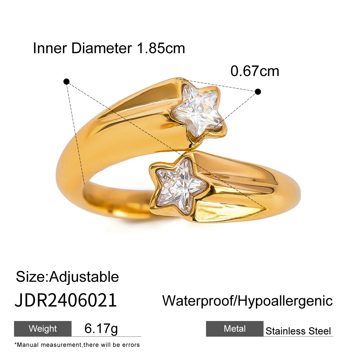 Uworld Minimalist 18K Gold Color Plated Stainless Steel White Heart Shaped Zircon Ring Star Stackable Ring Women's Jewelry - Image 7